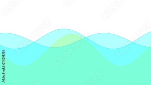 Abstract animated cyan and lime green waves flowing on a white background.