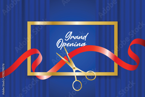 grand opening background with blue curtains