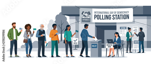 People Voting at a Polling Station on Democracy Day