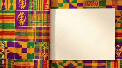 Colorful African Kente Textile Frame With Blank White Center