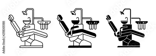 Dental Chair Icon Set, Modern Clinic Equipment, Oral Care Tools, Vector Graphics for Healthcare and Dentistry