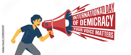 Person with Megaphone Announcing International Day of Democracy