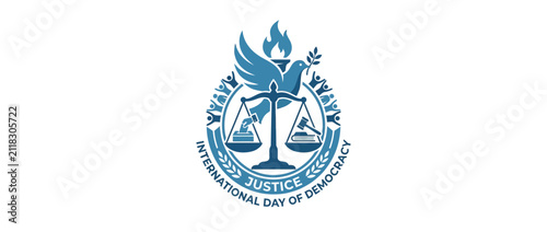 Scales of Justice and Dove Symbolizing Peace and Democracy