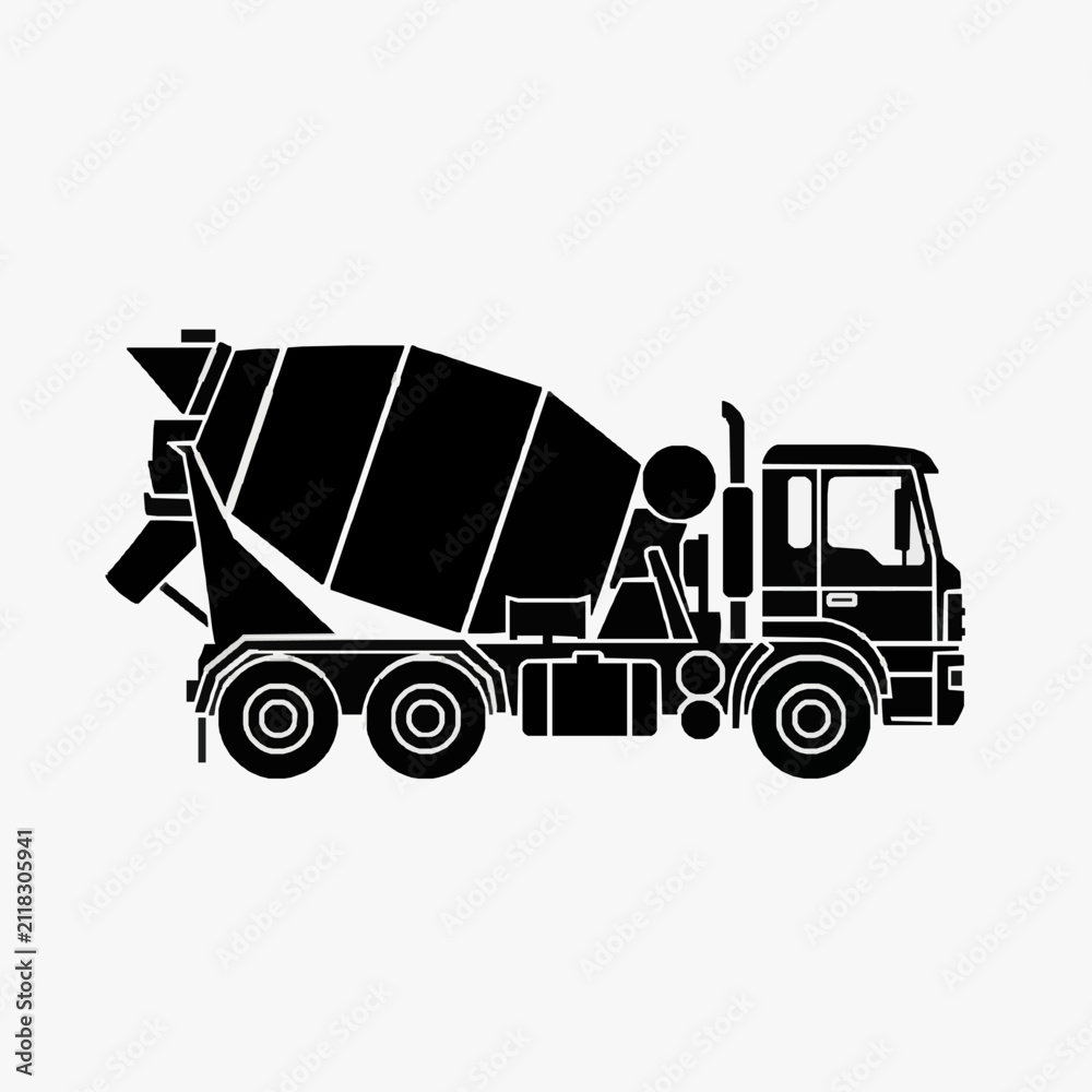 Fototapeta premium Modern Black and White of a Concrete Mixer Truck with 180 and Vialin Text Elements with high quality professional line art symbols for modern creative design and digital branding projects