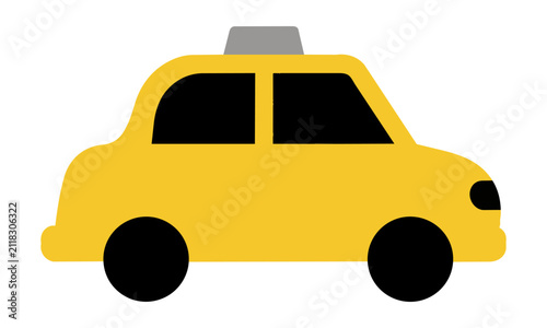 Cheerful yellow taxi cab icon with simple rounded shapes on a white background for urban transportation concept