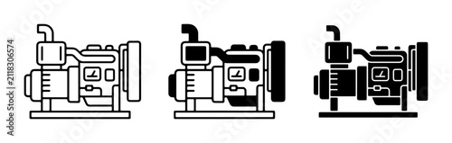 Fotografie Diesel Generator Icons, Portable Power Unit Vector Set, Compact Engine Machine G