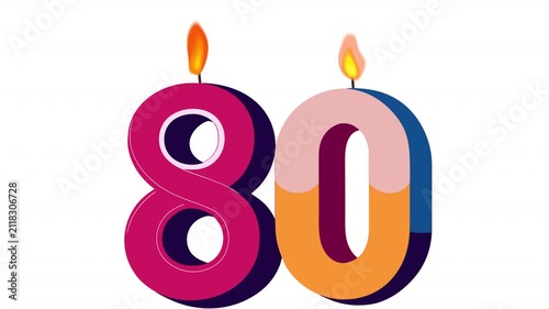 80th Anniversary Celebration. Anniversary Date Animation, Alpha Channel. Cartoon