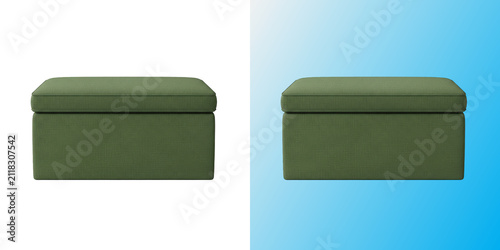 Green fabric footstool in transparent background for home decor