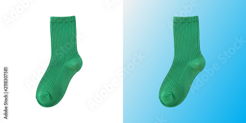 Green sock in transparent background for fashion and apparel design