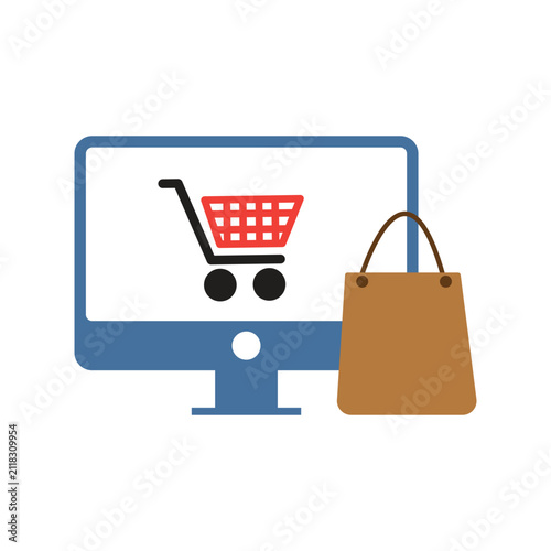 Online Shopping Icon with Computer and Bag Icon