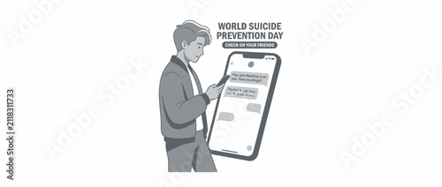 Teenager texting on phone encouraging friends on suicide prevention day