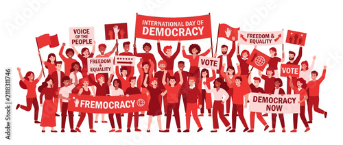 Diverse Crowd Protesting for Democracy and Freedom