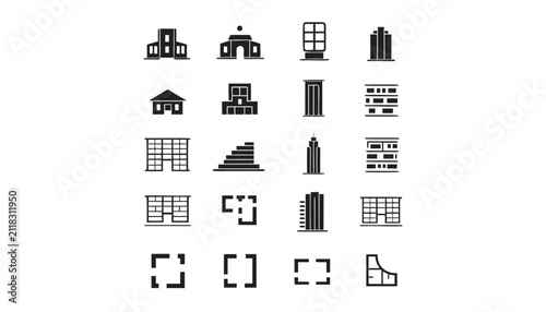 Luxury Real Estate Icon Collection Vector with Modern Villas and Skyscrapers