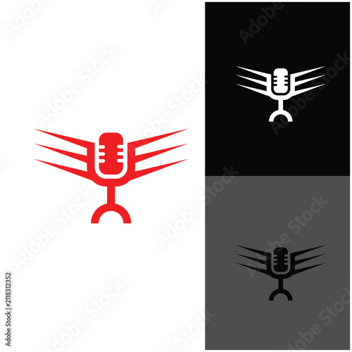 Wings Mic Podcast Logo Vector