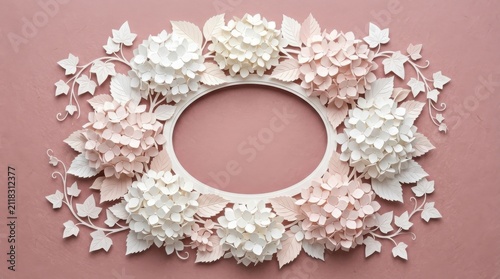Elegant White Flower Wreath on Blush Pink Background