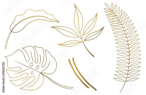 Luxury Gold Botanical Tropical Leaves Line Art Vector Collection