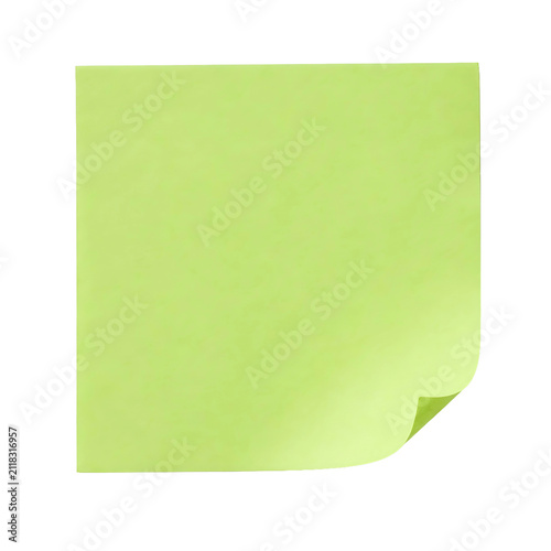 Blank Green Sticky Note Isolated on White Background, Adhesive Memo Paper for Office and School Use