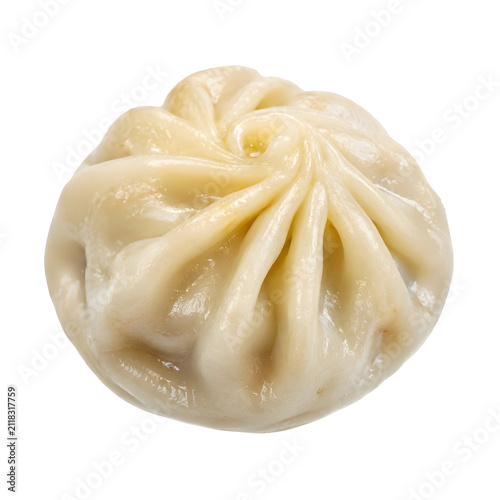 Steamed Asian Dumpling Isolated on White Background, Traditional Dim Sum Food Studio Photography