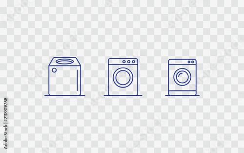 Set of washing machine icons in line art style