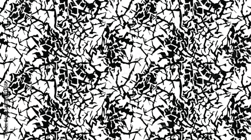 Abstract black cracked surface seamless pattern on transparent background for web design.