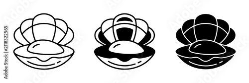 Oyster Shell Icons, Pearl Clam Vector Graphics, Ocean Treasure Symbols, Marine Life Illustrations