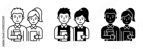 Student Icons Set: Diverse Pairings of Young Learners Holding Books, Vector Graphics for Education and Academia
