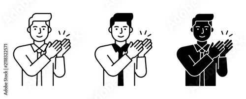 Applauding Man Icons, Business Success Celebration, Applause Vector Graphics, Positive Feedback Symbol