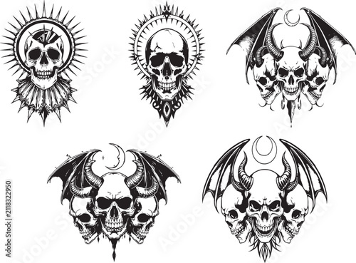 Dark gothic skull and bat wing decorative illustration