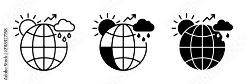 Foto Global Climate Change Icons, Earth Weather Symbols, Sun, Rain, Cloud, Climate Cr