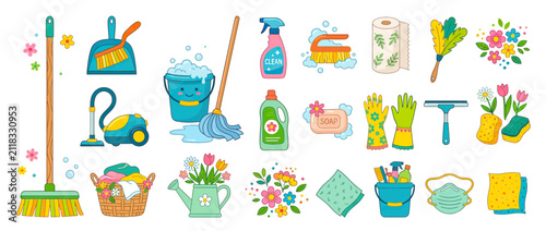 Fotografie Spring Cleaning Supplies and Tools Collection