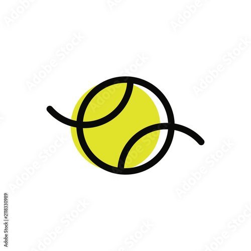 Tennis Ball Vector Icon Minimalist Line Art with Yellow Accent for Sports Logo