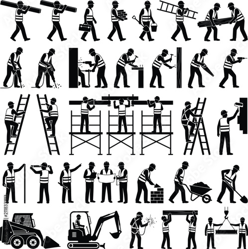 Construction Workers and Builders Silhouettes Collection Set
