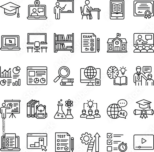 Education and E-Learning Line Icon Set