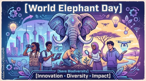 World Elephant Day Concept. Save the elephants, nature conservation and wildlife protection.