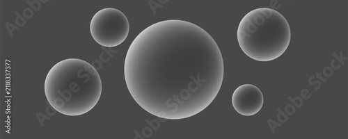 Photography Minimalist floating spheres on dark background, abstract 3D glass bubbles with s