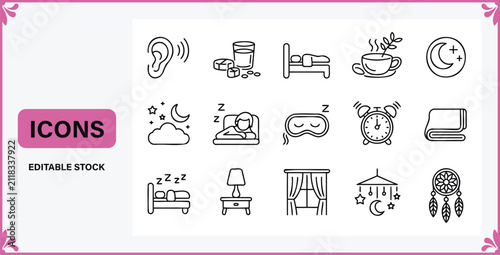 Sleep hygiene and night rest relaxation icons set with relaxation, nightmare