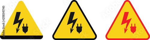 Konstfotografi Electrical hazard warning sign set with lightning bolt and plug icons on yellow