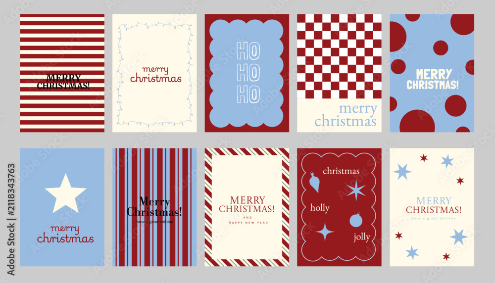 Obraz premium Christmas and Happy holiday greeting card vector set. Elegant wallpaper with geometric Christmas elements and pattern . Holidays design illustration for cover, print, poster, Happy New Year, ads.