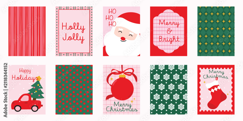 Obraz premium Christmas and Happy holiday greeting card vector set. Elegant wallpaper with geometric Christmas elements and pattern . Holidays design illustration for cover, print, poster, Happy New Year, ads.