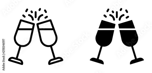 Fotografie Champagne Toast Icons, Celebration Clinking Glasses Vector Set, Festive Cheers S