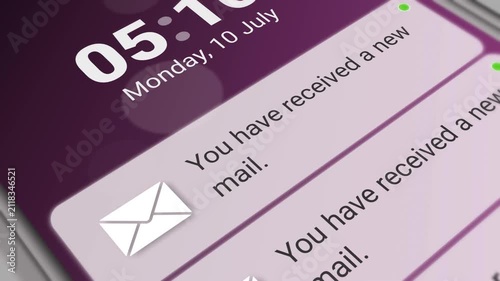 New mail notification. Push notification of New email arrived on mobile screen.