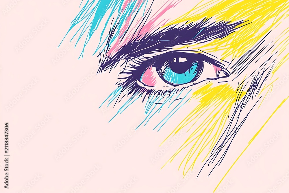 Fototapeta premium Abstract close-up of an eye with vibrant and surreal watercolor textures