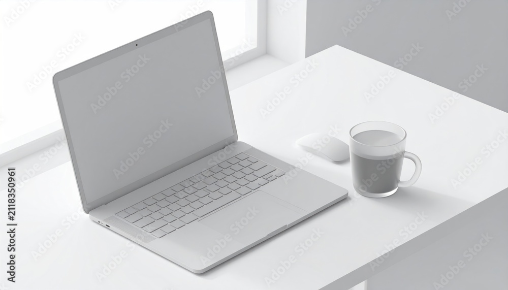 Fototapeta premium Laptop on desk with coffee cup.
