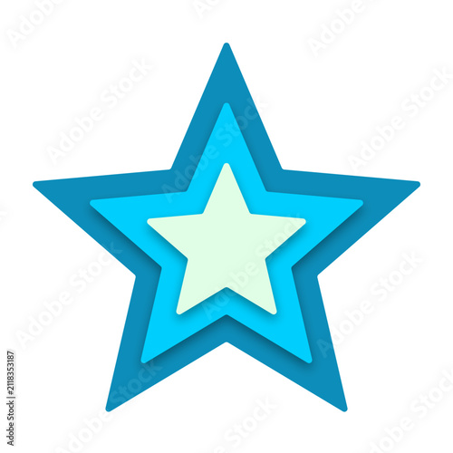 Layered star shapes in shades of blue and light green, graphic design