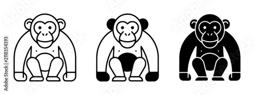 Photography Chimpanzee Icons Set, Primate Vector Graphics, Ape Illustrations, Monkey Symbols