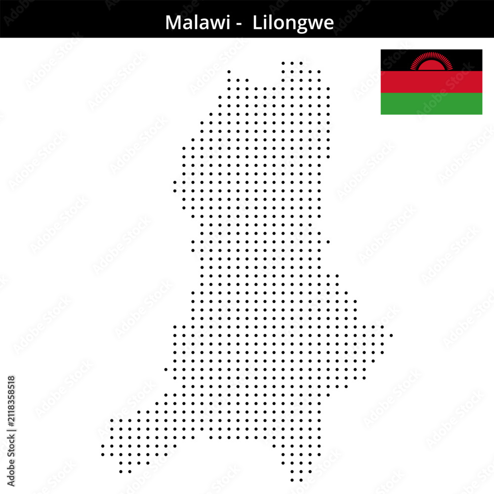 Obraz premium Map of Malawi region -Lilongwe in small size dots
