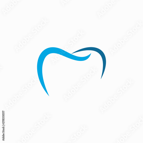 This logo features a minimalist tooth illustration formed using simple curved lines in a blue gradient.