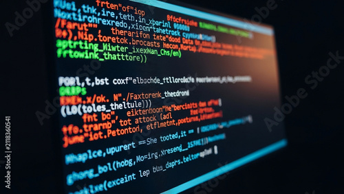 Programming source code with colorful syntax highlighting displayed on a computer screen