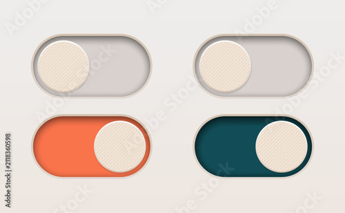 Realistic toggle switch set with on and off states modern ui control button vector illustration