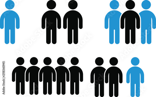 Stylized human figures in groups representing diversity and population data visualization